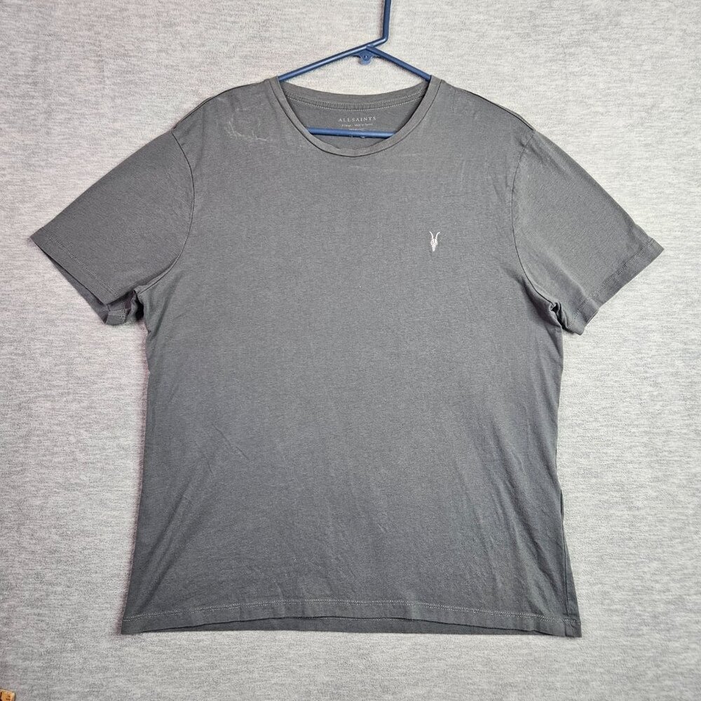 AllSaints Men's Size XL Gray Crew Neck Casual T Shirt Ram Logo